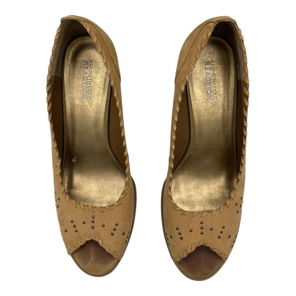 Kenneth Cole Reaction Womens Tan Peep Toe Wedge Heels Shoes Size 9M - Picture 5 of 16